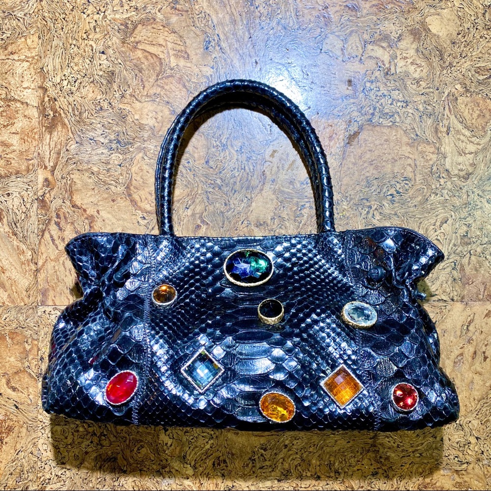 Carlos Falchi Vintage Snake Skin and Gemstone Bag